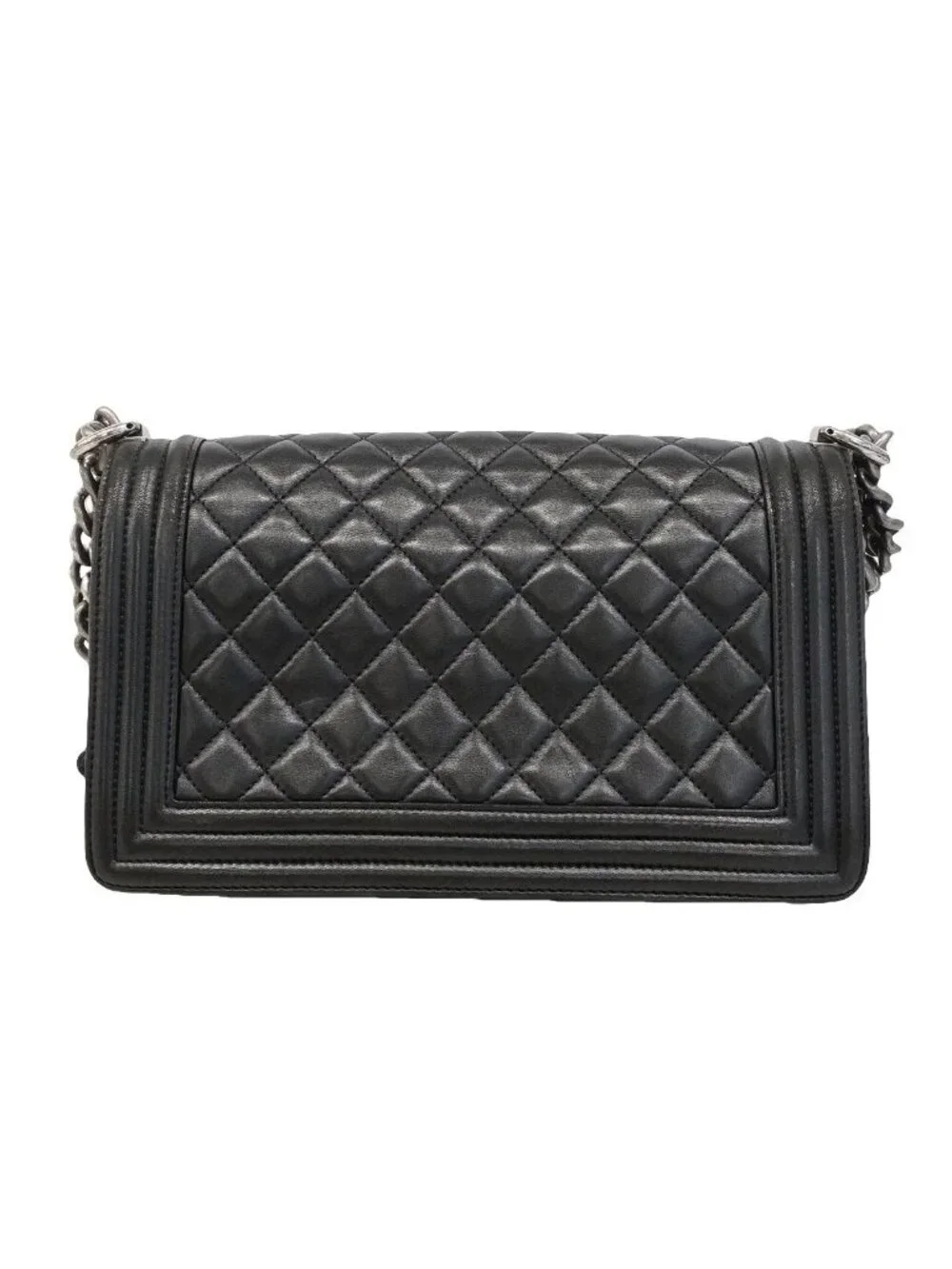 Chanel Shoulder Bag Boy Lambskin Black Silver